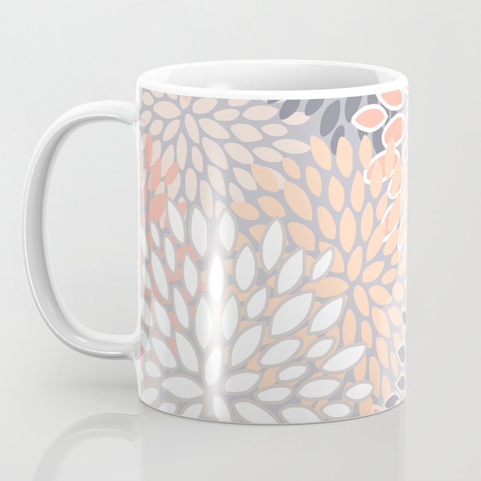 Flowers Abstract Print, Coral, Peach, Gray Coffee Mug Gallery Image 3