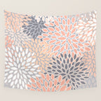 Flowers Abstract Print, Coral, Peach, Gray Wall Tapestry Gallery Image 4