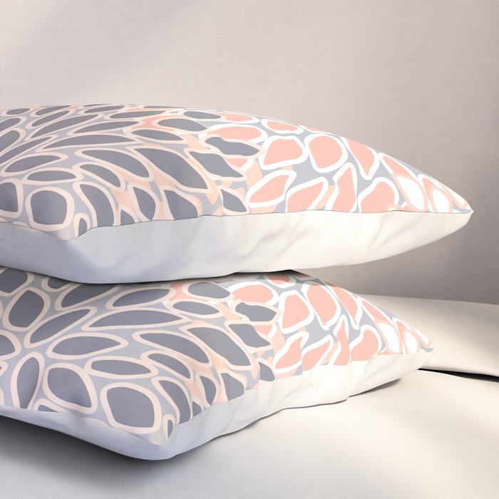 Flowers Abstract Print, Coral, Peach, Gray Pillow Sham Gallery Image 3