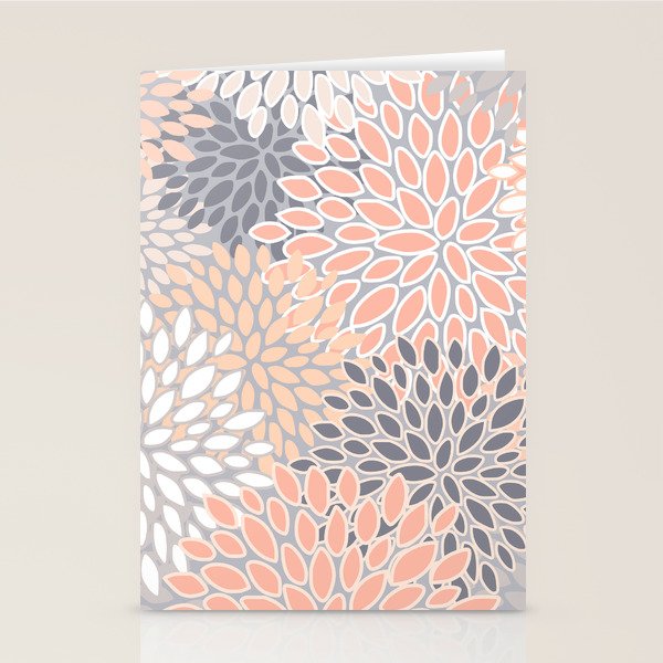 Flowers Abstract Print, Coral, Peach, Gray Stationery Card Gallery Image 2