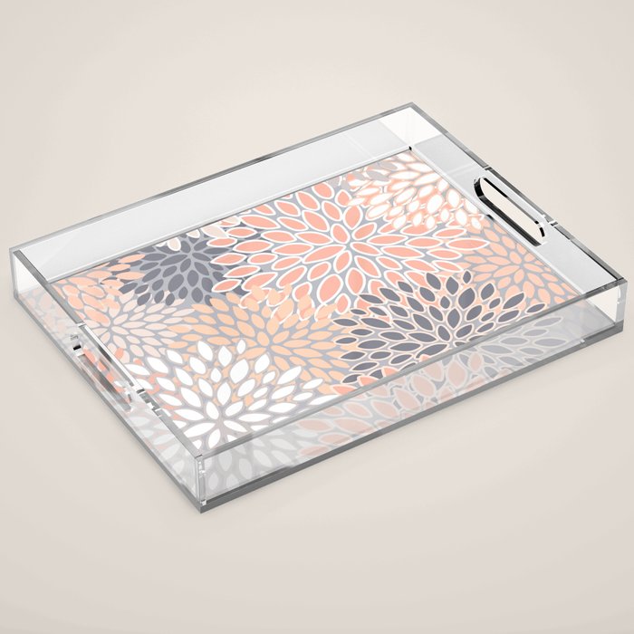 Flowers Abstract Print, Coral, Peach, Gray Acrylic Tray Gallery Image 1