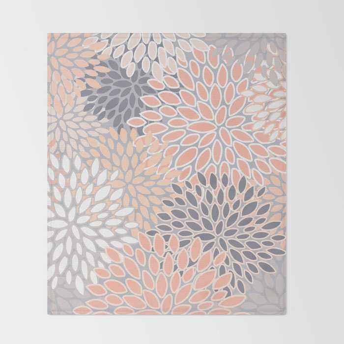 Flowers Abstract Print, Coral, Peach, Gray Throw Blanket Gallery Image 2