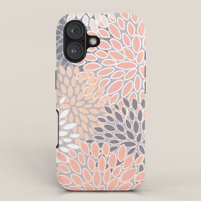 Flowers Abstract Print, Coral, Peach, Gray iPhone Case Gallery Image 1