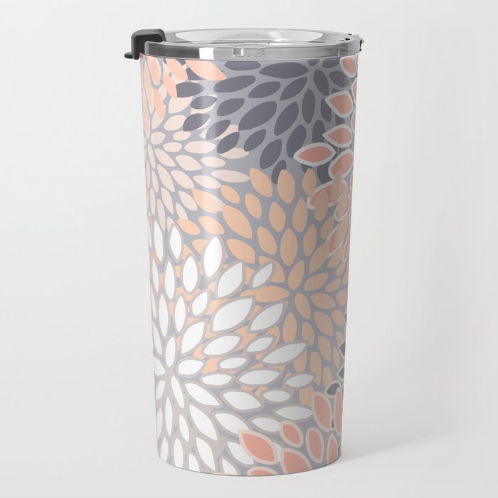 Flowers Abstract Print, Coral, Peach, Gray Travel Mug Gallery Image 3