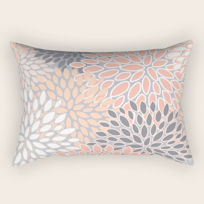 Flowers Abstract Print, Coral, Peach, Gray Rectangular Pillow Gallery Image 1