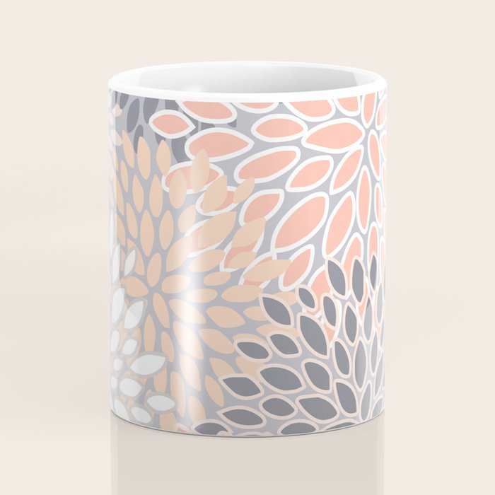 Flowers Abstract Print, Coral, Peach, Gray Coffee Mug Gallery Image 4