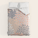 Flowers Abstract Print, Coral, Peach, Gray Duvet Cover Gallery Image 6