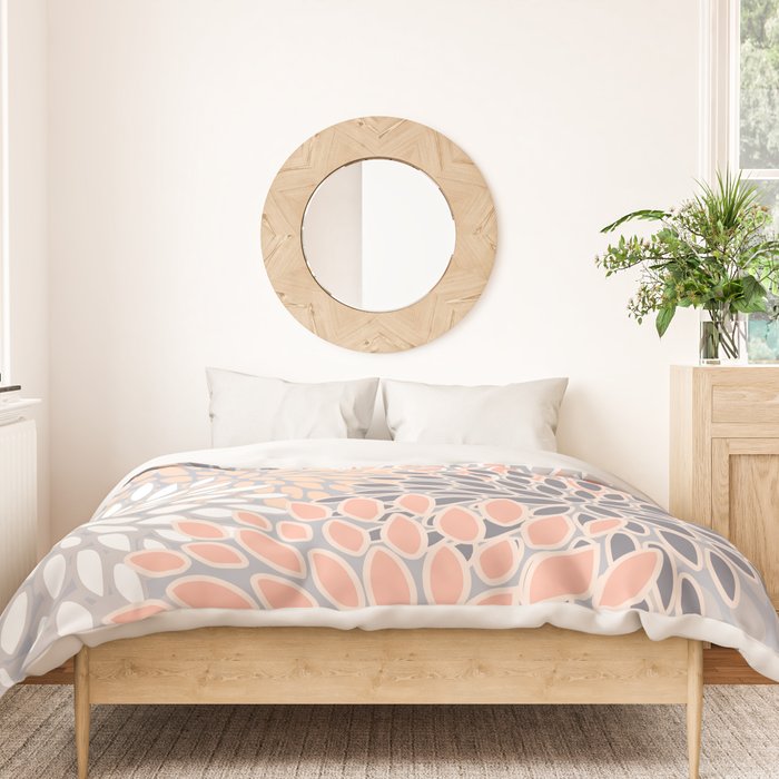 Flowers Abstract Print, Coral, Peach, Gray Duvet Cover Gallery Image 3