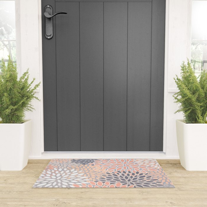 Flowers Abstract Print, Coral, Peach, Gray Welcome Mat Gallery Image 3