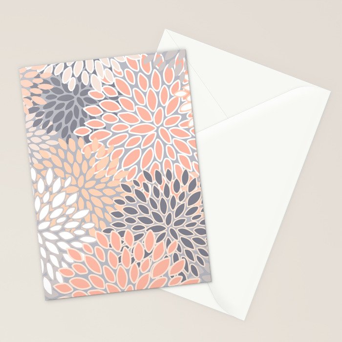 Flowers Abstract Print, Coral, Peach, Gray Stationery Card Gallery Image 2