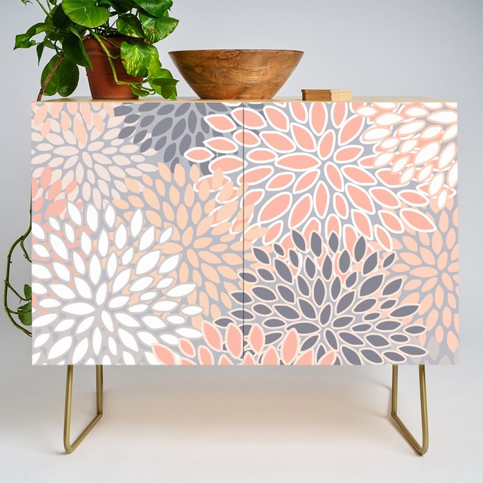 Flowers Abstract Print, Coral, Peach, Gray Credenza Gallery Image 1