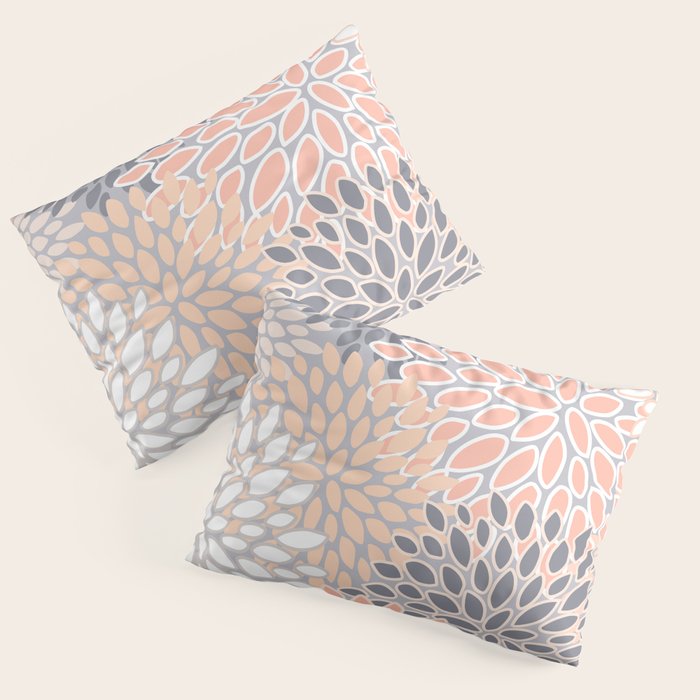 Flowers Abstract Print, Coral, Peach, Gray Pillow Sham Gallery Image 3