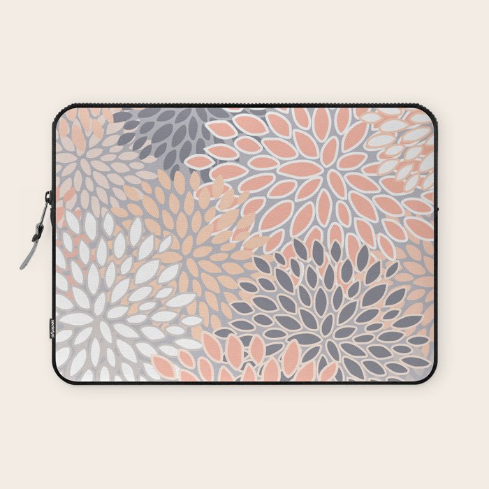 Flowers Abstract Print, Coral, Peach, Gray Laptop Sleeve Gallery Image 1
