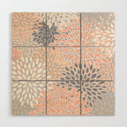 Flowers Abstract Print, Coral, Peach, Gray Wood Wall Art Gallery Image 1