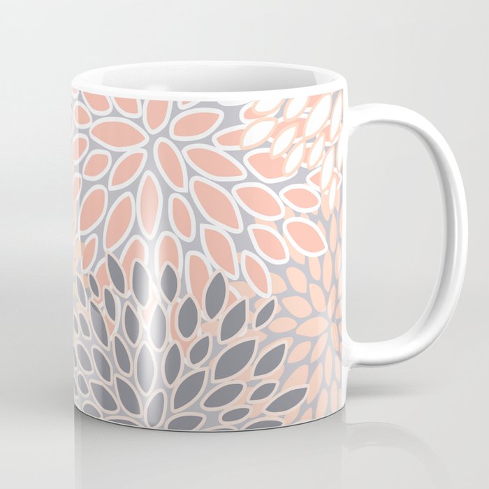 Flowers Abstract Print, Coral, Peach, Gray Coffee Mug Gallery Image 1
