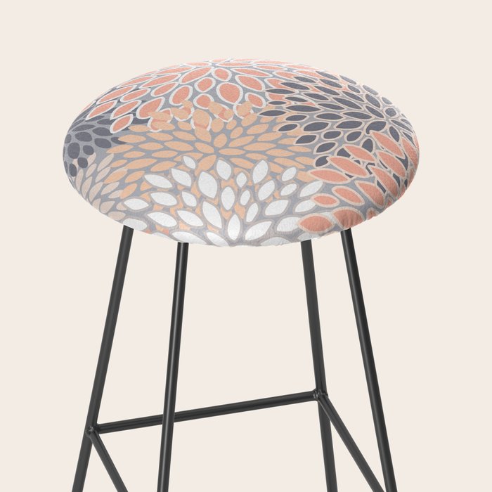 Flowers Abstract Print, Coral, Peach, Gray Stool Gallery Image 2