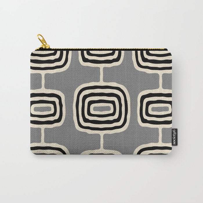 Mid Century Modern Atomic Rings Pattern 233 Black Beige and Gray Carry All Pouch Gallery Image 1
