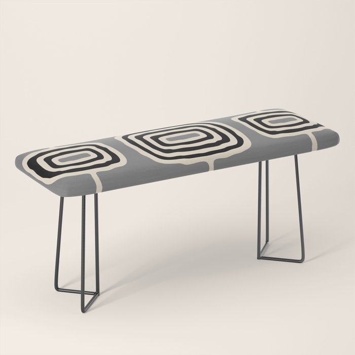 Mid Century Modern Atomic Rings Pattern 233 Black Beige and Gray Bench Gallery Image 1