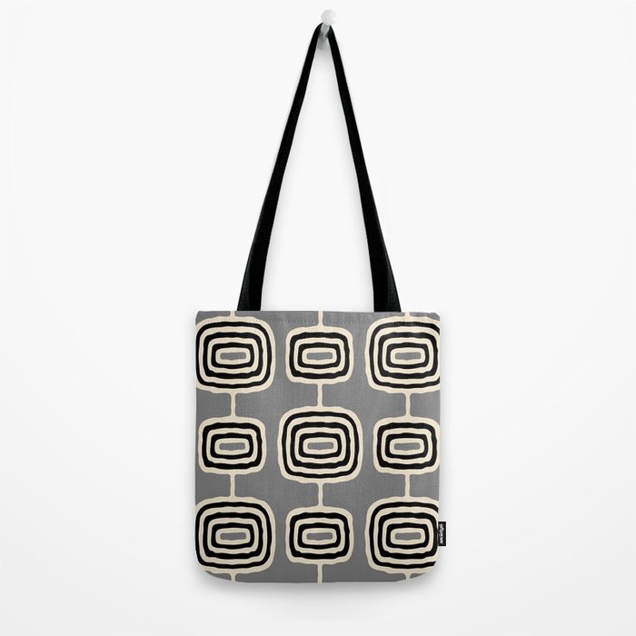 Mid Century Modern Atomic Rings Pattern 233 Black Beige and Gray Tote Bag Gallery Image 2