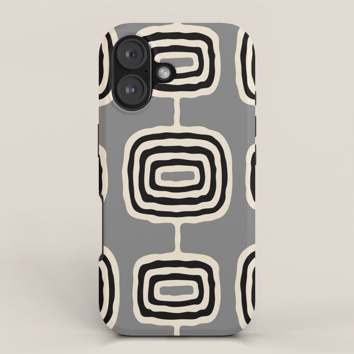 Mid Century Modern Atomic Rings Pattern 233 Black Beige and Gray iPhone Case Gallery Image 1