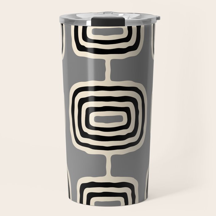 Mid Century Modern Atomic Rings Pattern 233 Black Beige and Gray Travel Mug Gallery Image 1