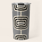 Mid Century Modern Atomic Rings Pattern 233 Black Beige and Gray Travel Mug Gallery Image 1