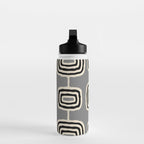 Mid Century Modern Atomic Rings Pattern 233 Black Beige and Gray Water Bottle Gallery Image 3