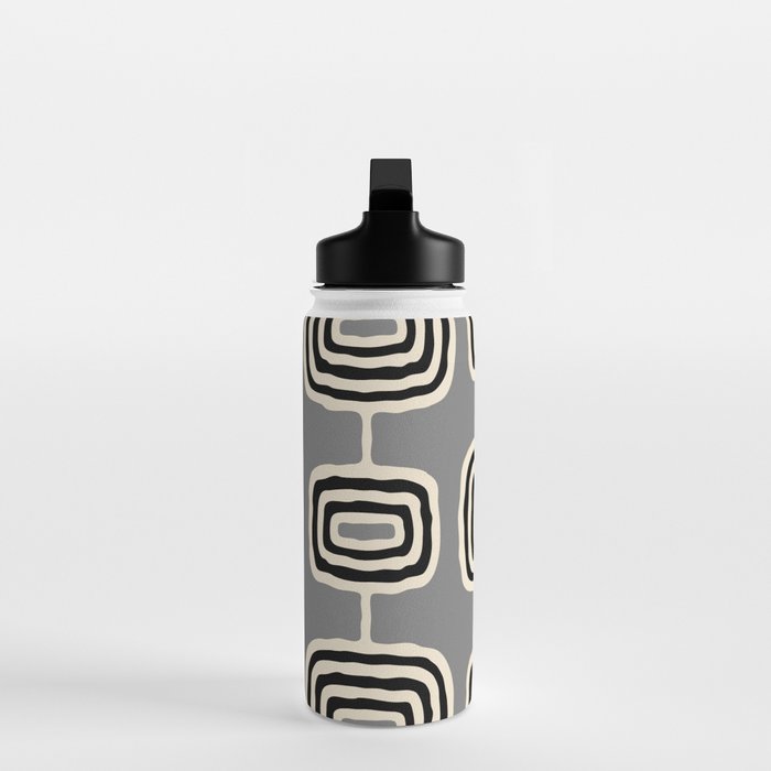 Mid Century Modern Atomic Rings Pattern 233 Black Beige and Gray Water Bottle Gallery Image 3
