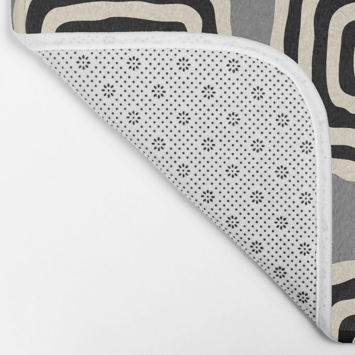 Mid Century Modern Atomic Rings Pattern 233 Black Beige and Gray Bath Mat Gallery Image 2