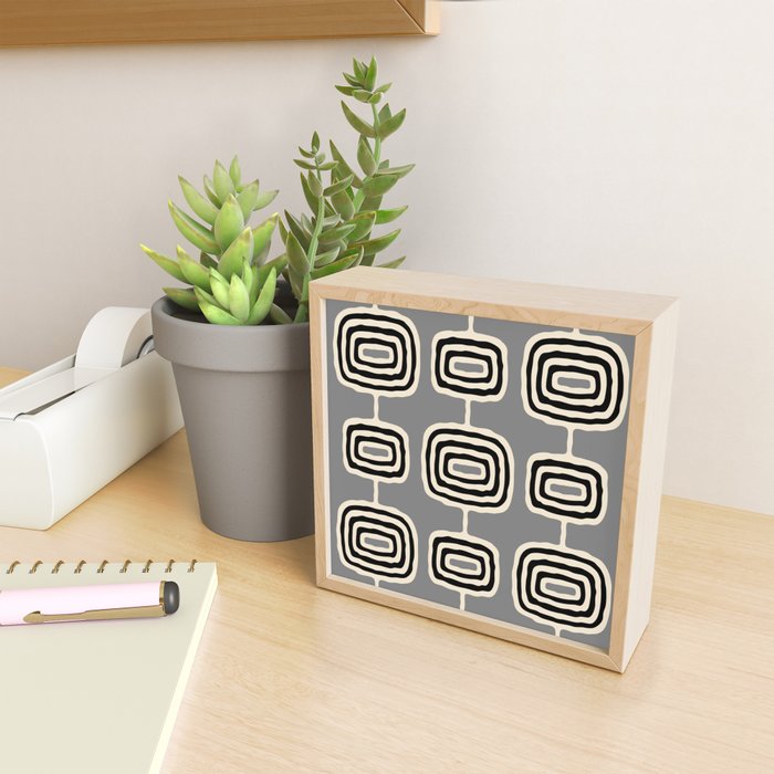 Mid Century Modern Atomic Rings Pattern 233 Black Beige and Gray Mini Art Print Gallery Image 2