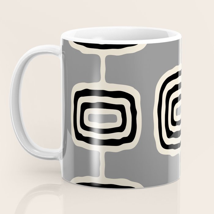Mid Century Modern Atomic Rings Pattern 233 Black Beige and Gray Coffee Mug Gallery Image 3