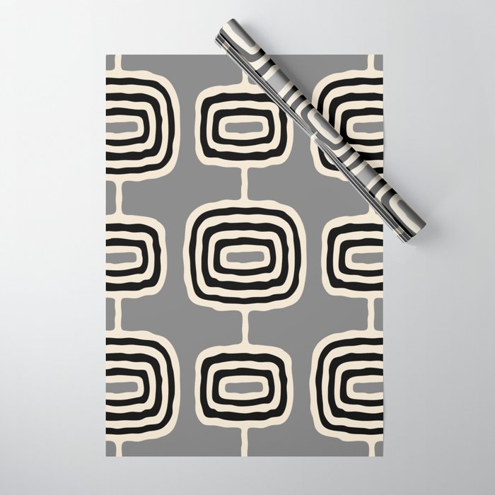 Mid Century Modern Atomic Rings Pattern 233 Black Beige and Gray Wrapping Paper Gallery Image 1