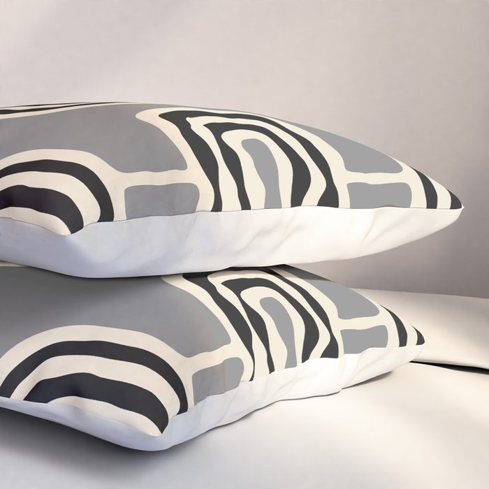 Mid Century Modern Atomic Rings Pattern 233 Black Beige and Gray Pillow Sham Gallery Image 3