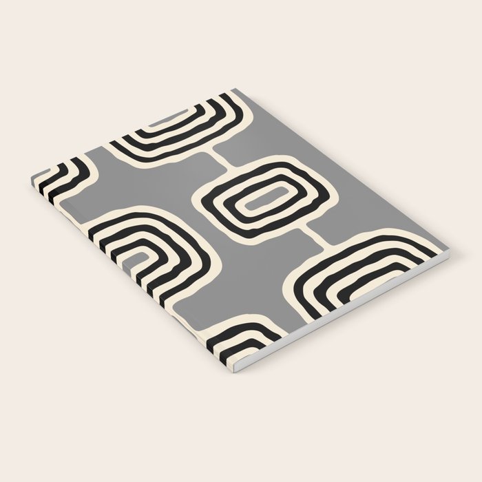 Mid Century Modern Atomic Rings Pattern 233 Black Beige and Gray Notebook Gallery Image 2