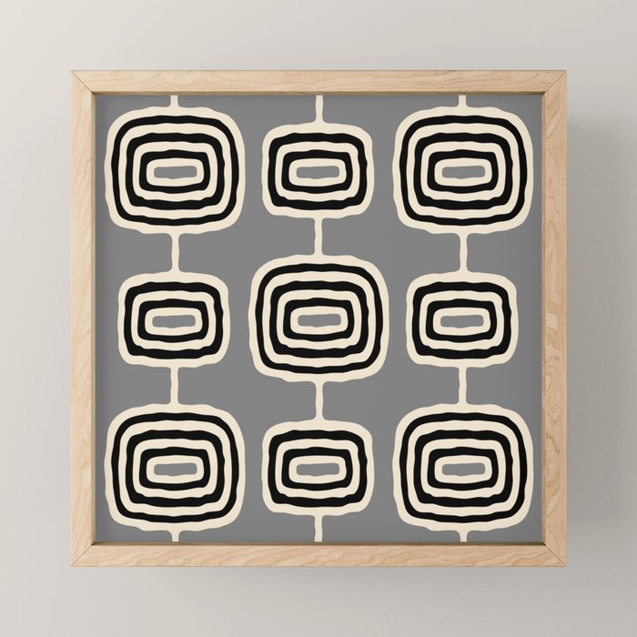 Mid Century Modern Atomic Rings Pattern 233 Black Beige and Gray Mini Art Print Gallery Image 1