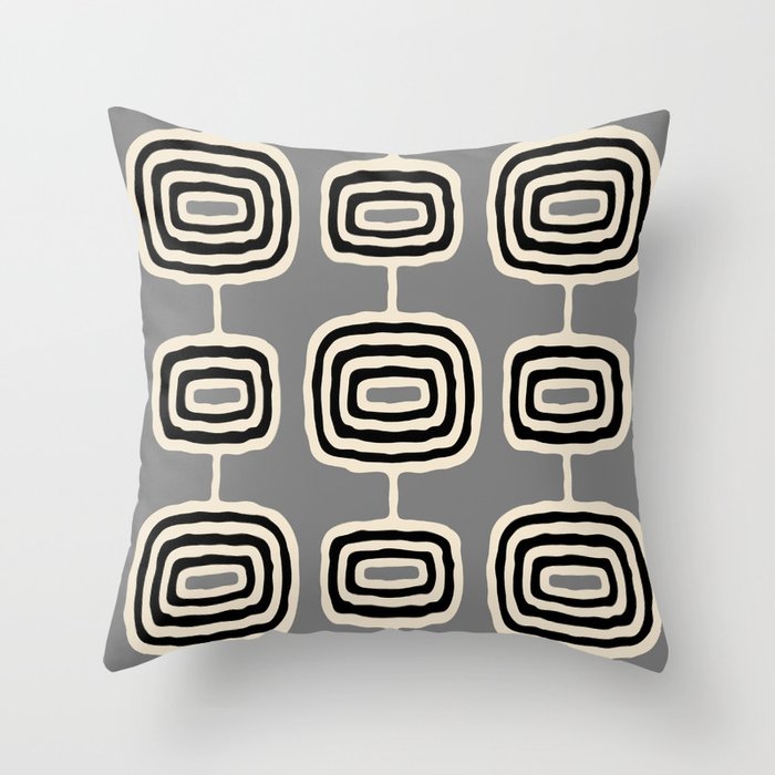 Mid Century Modern Atomic Rings Pattern 233 Black Beige and Gray Throw Pillow Gallery Image 6