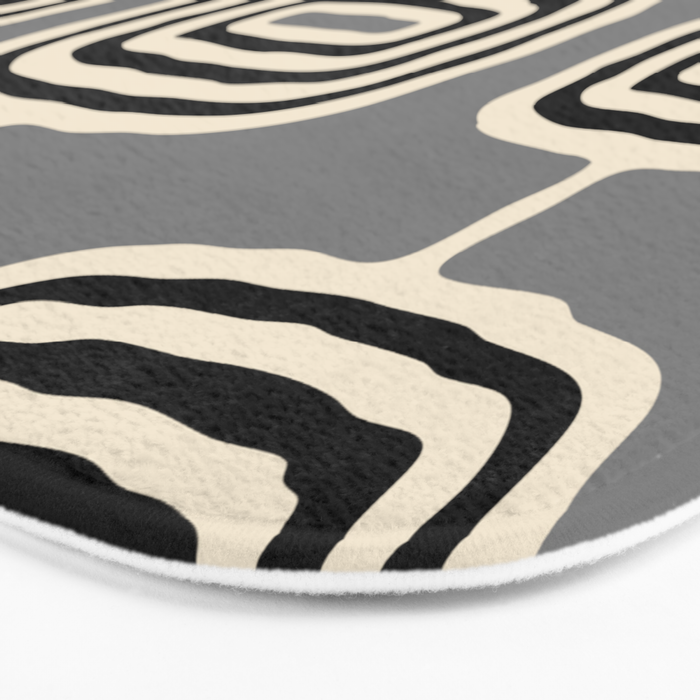 Mid Century Modern Atomic Rings Pattern 233 Black Beige and Gray Bath Mat Gallery Image 3