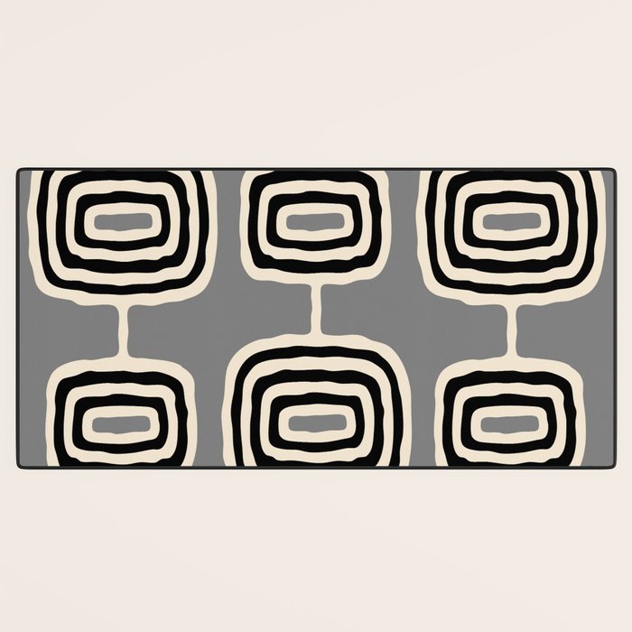 Mid Century Modern Atomic Rings Pattern 233 Black Beige and Gray Desk Mat Gallery Image 3