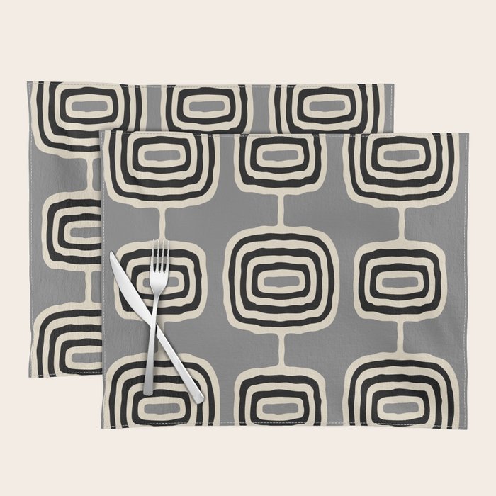 Mid Century Modern Atomic Rings Pattern 233 Black Beige and Gray Placemat Gallery Image 1