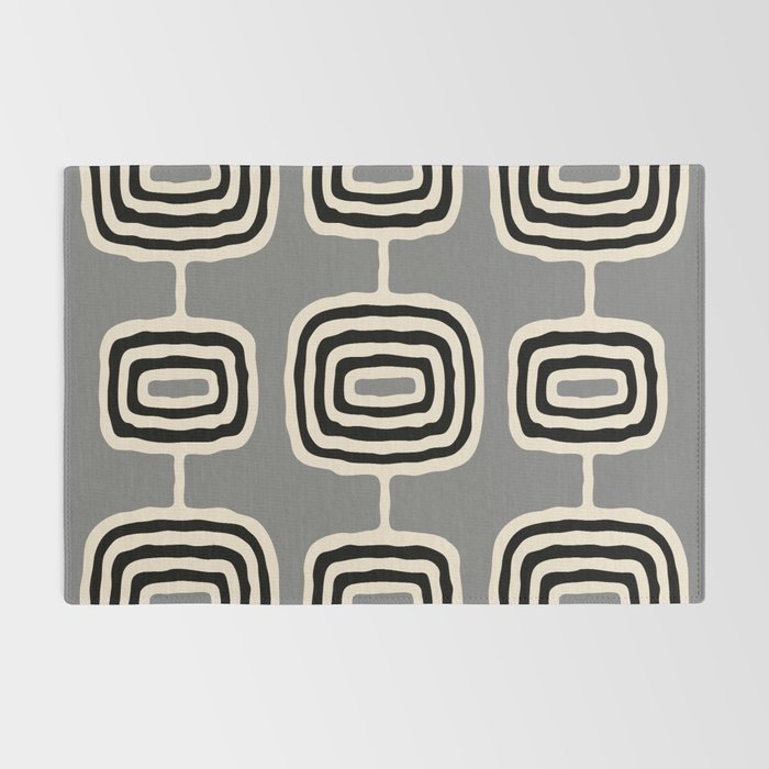 Mid Century Modern Atomic Rings Pattern 233 Black Beige and Gray Rug Gallery Image 2