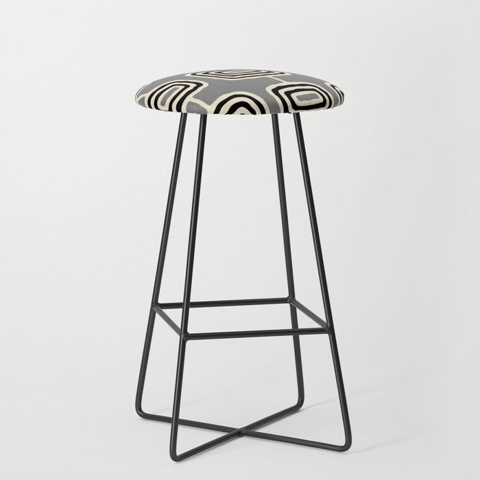 Mid Century Modern Atomic Rings Pattern 233 Black Beige and Gray Stool Gallery Image 1