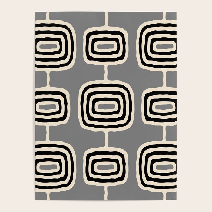 Mid Century Modern Atomic Rings Pattern 233 Black Beige and Gray Poster Gallery Image 1