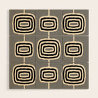 Mid Century Modern Atomic Rings Pattern 233 Black Beige and Gray Wood Wall Art Gallery Image 1