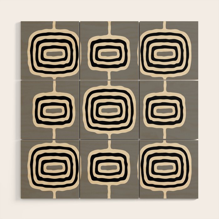 Mid Century Modern Atomic Rings Pattern 233 Black Beige and Gray Wood Wall Art Gallery Image 1