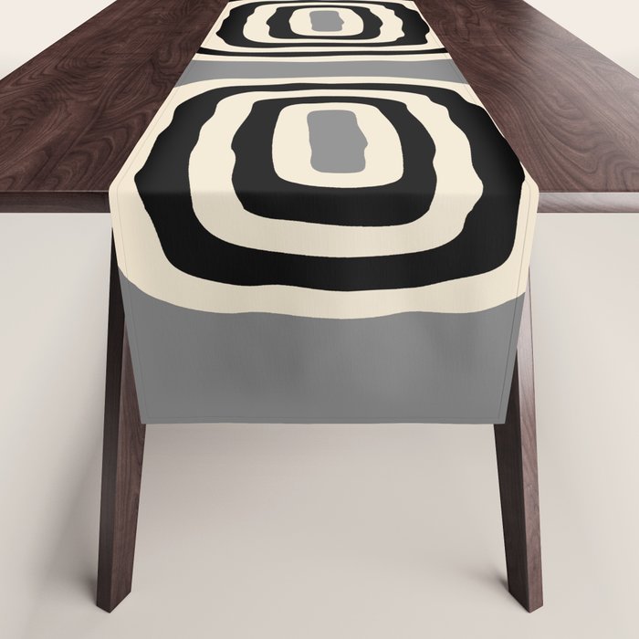 Mid Century Modern Atomic Rings Pattern 233 Black Beige and Gray Table Runner Gallery Image 1