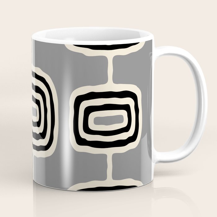 Mid Century Modern Atomic Rings Pattern 233 Black Beige and Gray Coffee Mug Gallery Image 1