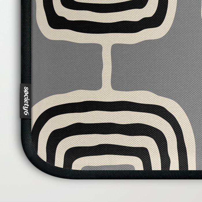 Mid Century Modern Atomic Rings Pattern 233 Black Beige and Gray Laptop Sleeve Gallery Image 3