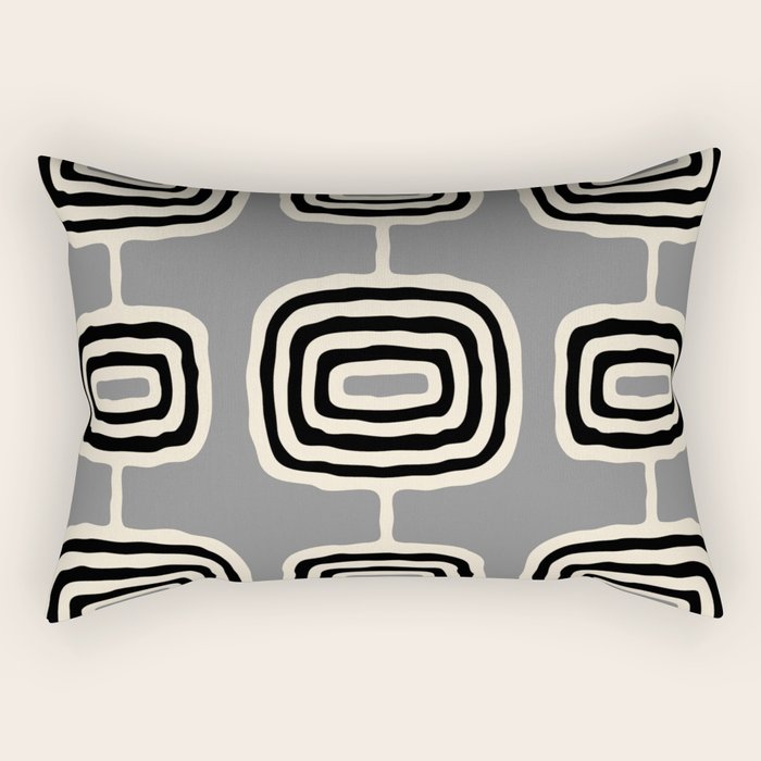 Mid Century Modern Atomic Rings Pattern 233 Black Beige and Gray Rectangular Pillow Gallery Image 1
