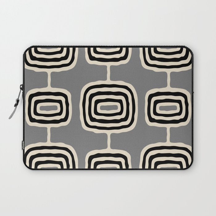 Mid Century Modern Atomic Rings Pattern 233 Black Beige and Gray Laptop Sleeve Gallery Image 1