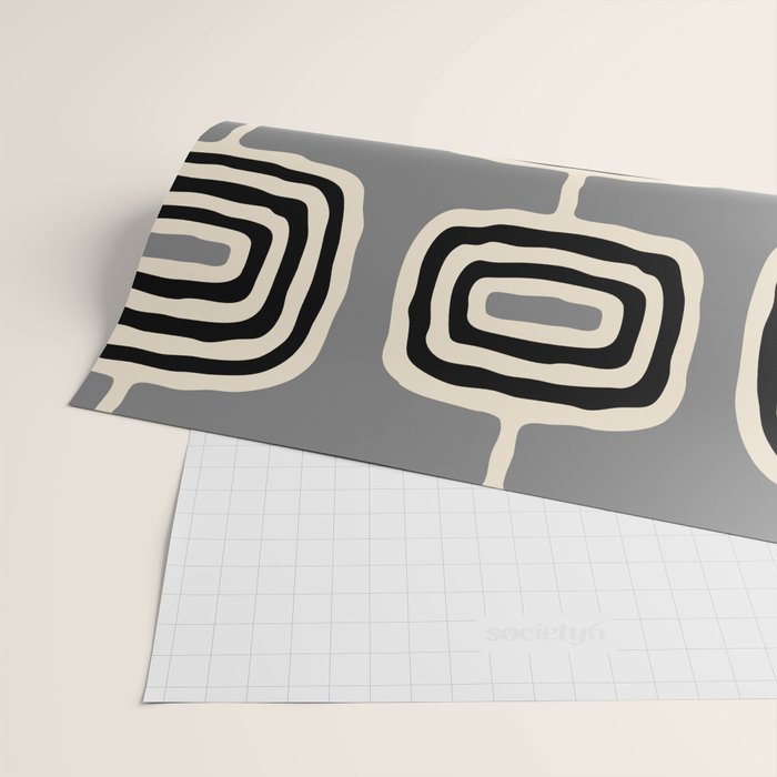 Mid Century Modern Atomic Rings Pattern 233 Black Beige and Gray Wrapping Paper Gallery Image 2